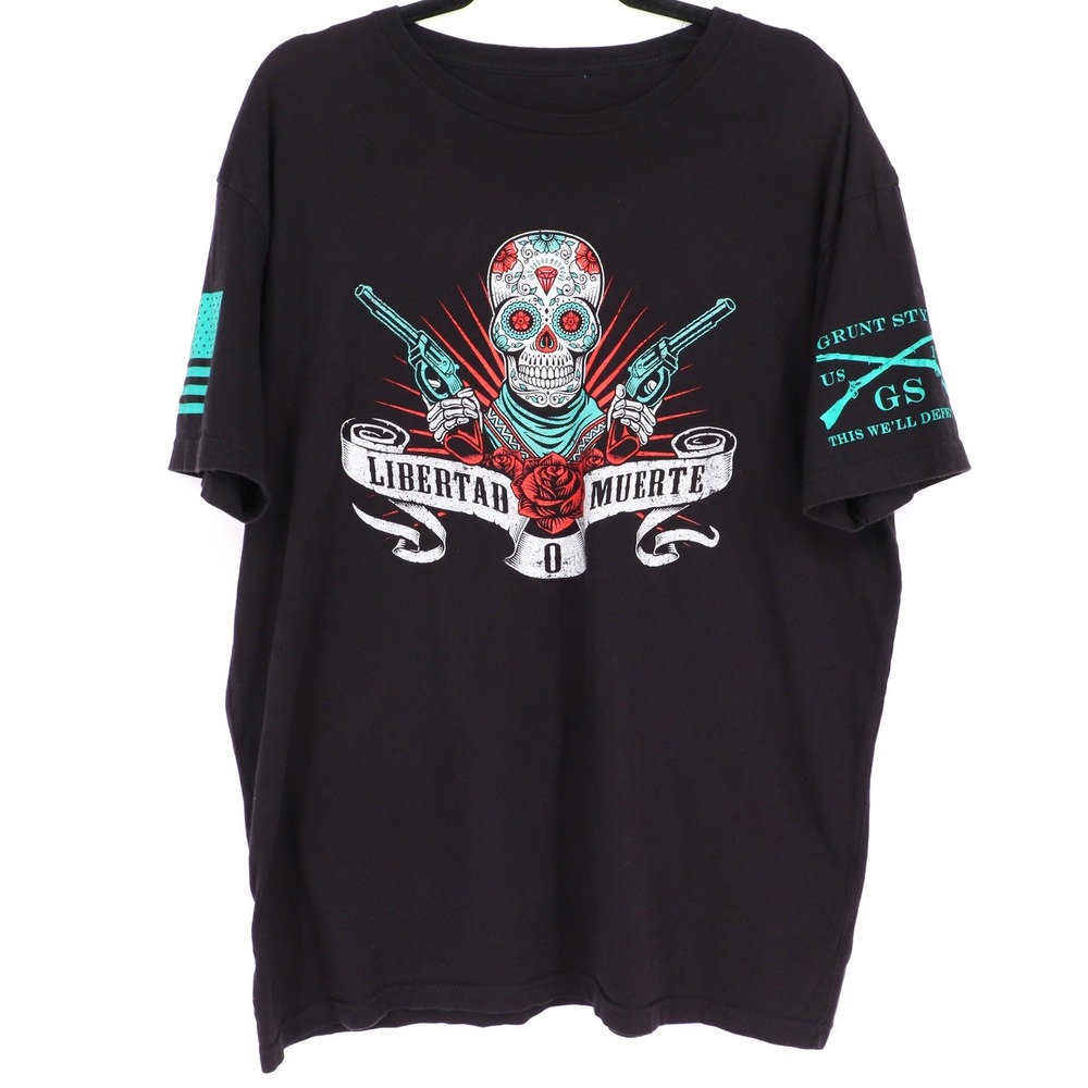 Grunt Style Men's "Libertad O Muerte" Skull Graphic T-Shirt Black Size XL